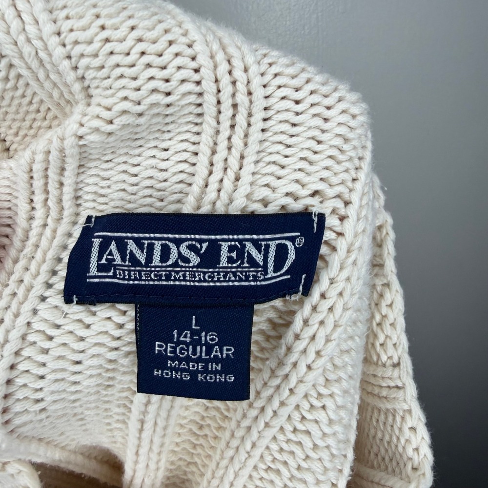 Lands End Cream Ribbed Mock Neck Long Sleeve Sweater Size L 14-16 - Picture 5 of 8